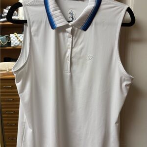 Women's GFore Sleeveless golf Shirt - White with Blue Collar